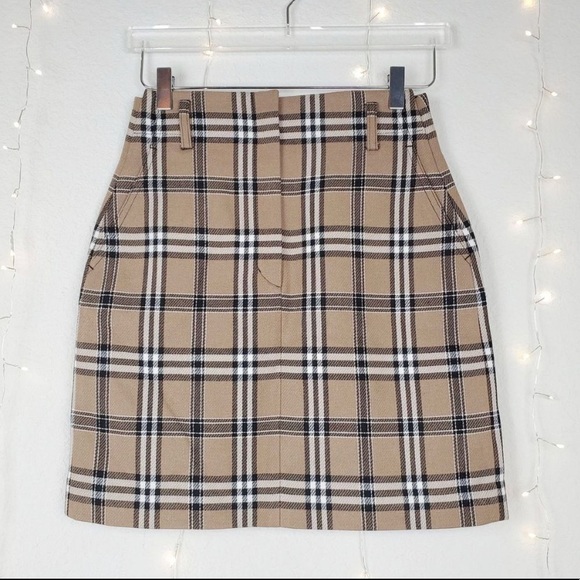 Sandro Sunset Camel Plaid Wool Blend Mini Skirt S - Picture 2 of 10